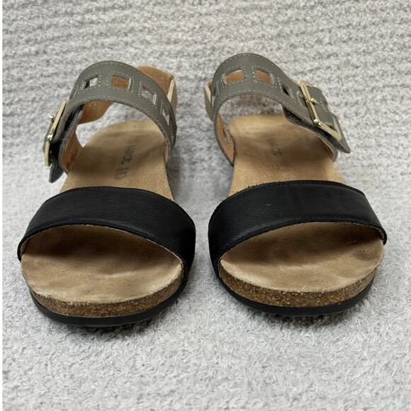 Naot Women's Black Grey Leather Wedge Heel Sandals Size 10 AS IS #59860 - Picture 2 of 7